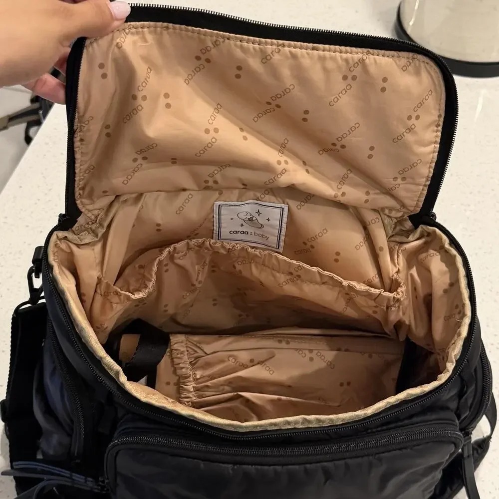 Caraa Baby Nylon Diaper Bag Backpack Insulated Bottle Pocket Travel in Black